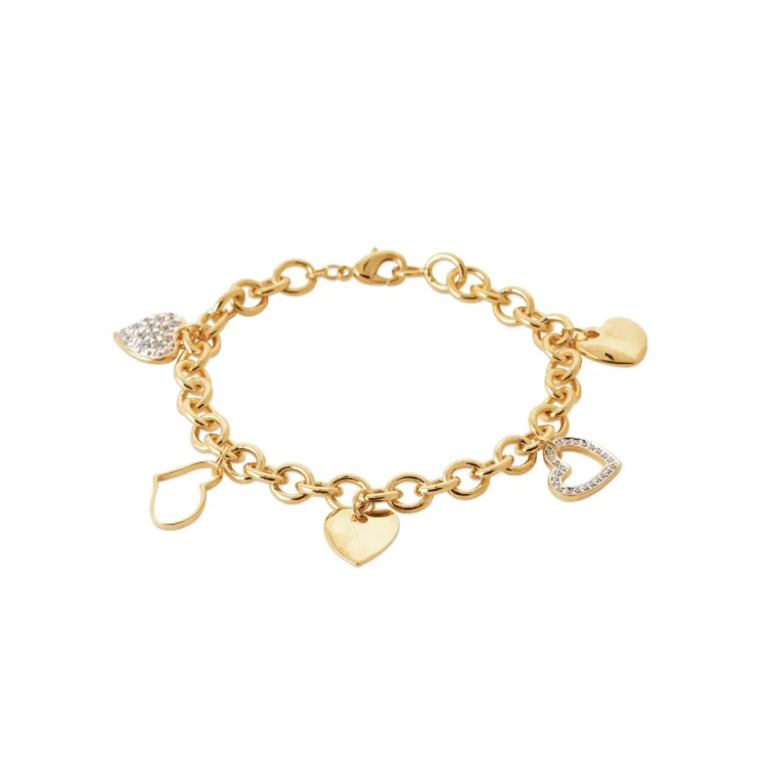 Bracelet femme coeurs plaqué or Oxyde de Zirconium blanc serti griffe - UW0UWYZU