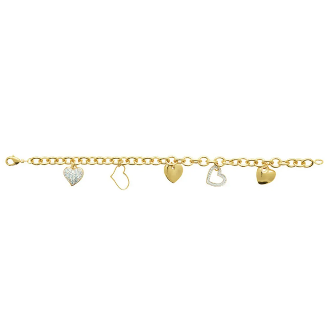 Bracelet femme coeurs plaqué or Oxyde de Zirconium blanc serti griffe - UW0UWYZU