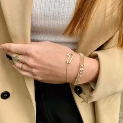 Bracelet femme plaqué or blanc serti clos pampille - UW344ZZV