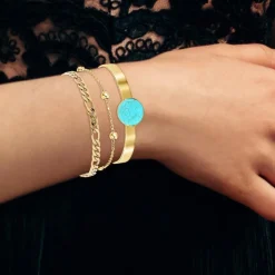 Bracelet Femme So Charm - B2371-DORE+B2384-DORE+B2494-TURQUOISE - Bracelets Mode Dorés
