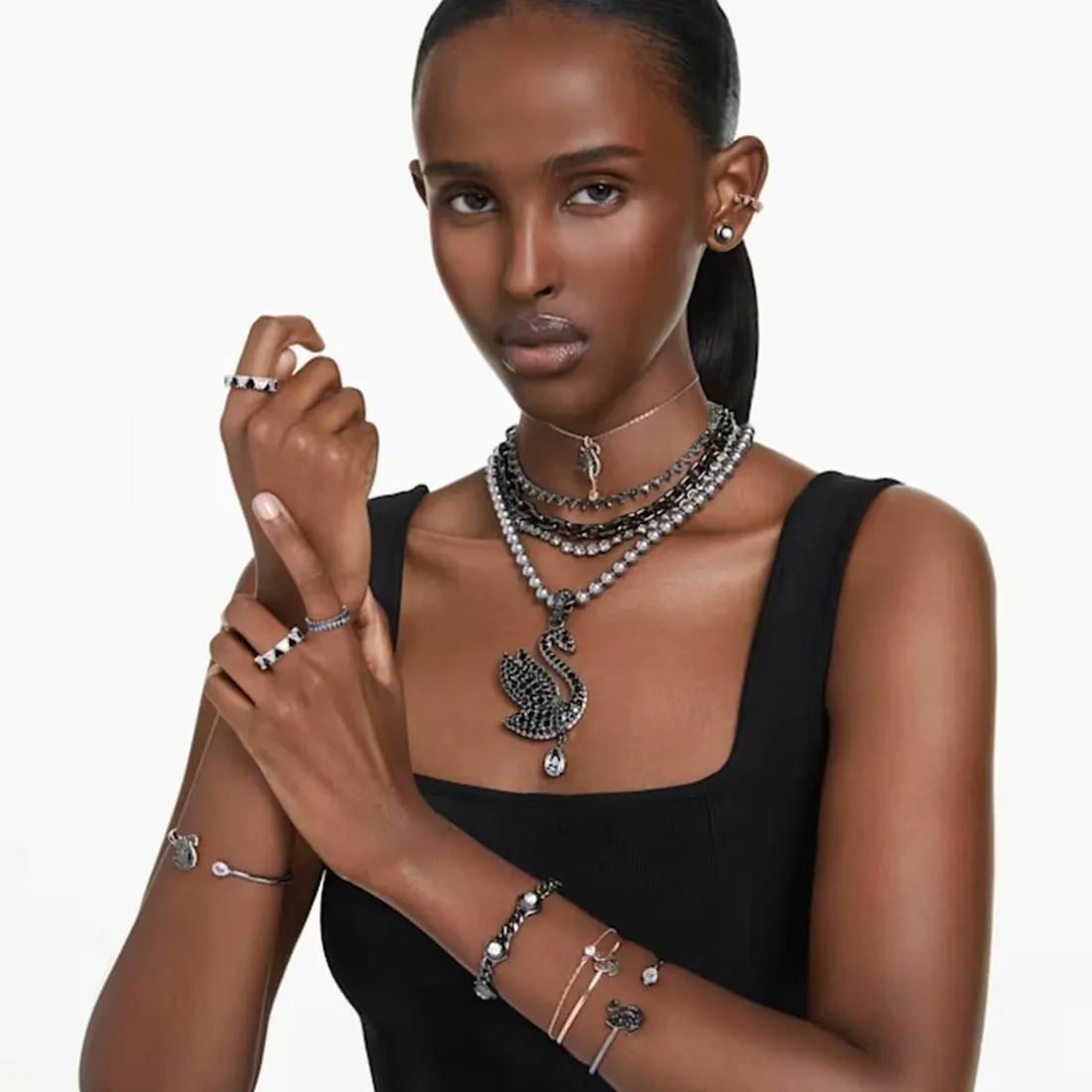 Bracelet Femme Swarovski Swan - 568824 noir,doré rose