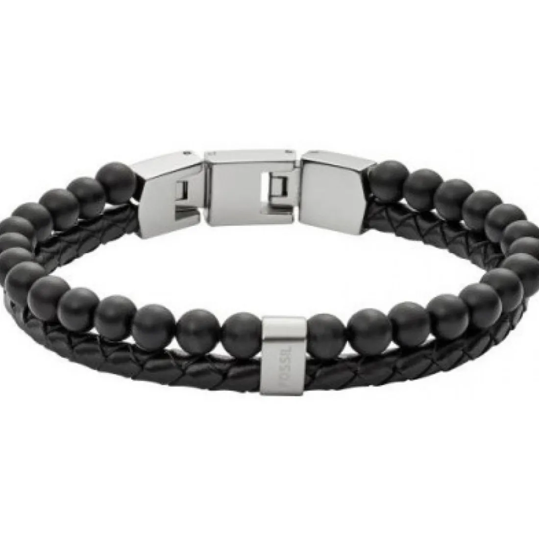 Bracelet Fossil Bijoux JF02763040 - Bracelet Cuir Acier Noir Homme
