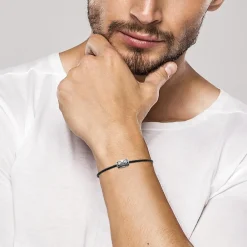 Bracelet Homme acier cuir tressé noir Maison de la Bijouterie 3ZYZY0ZU