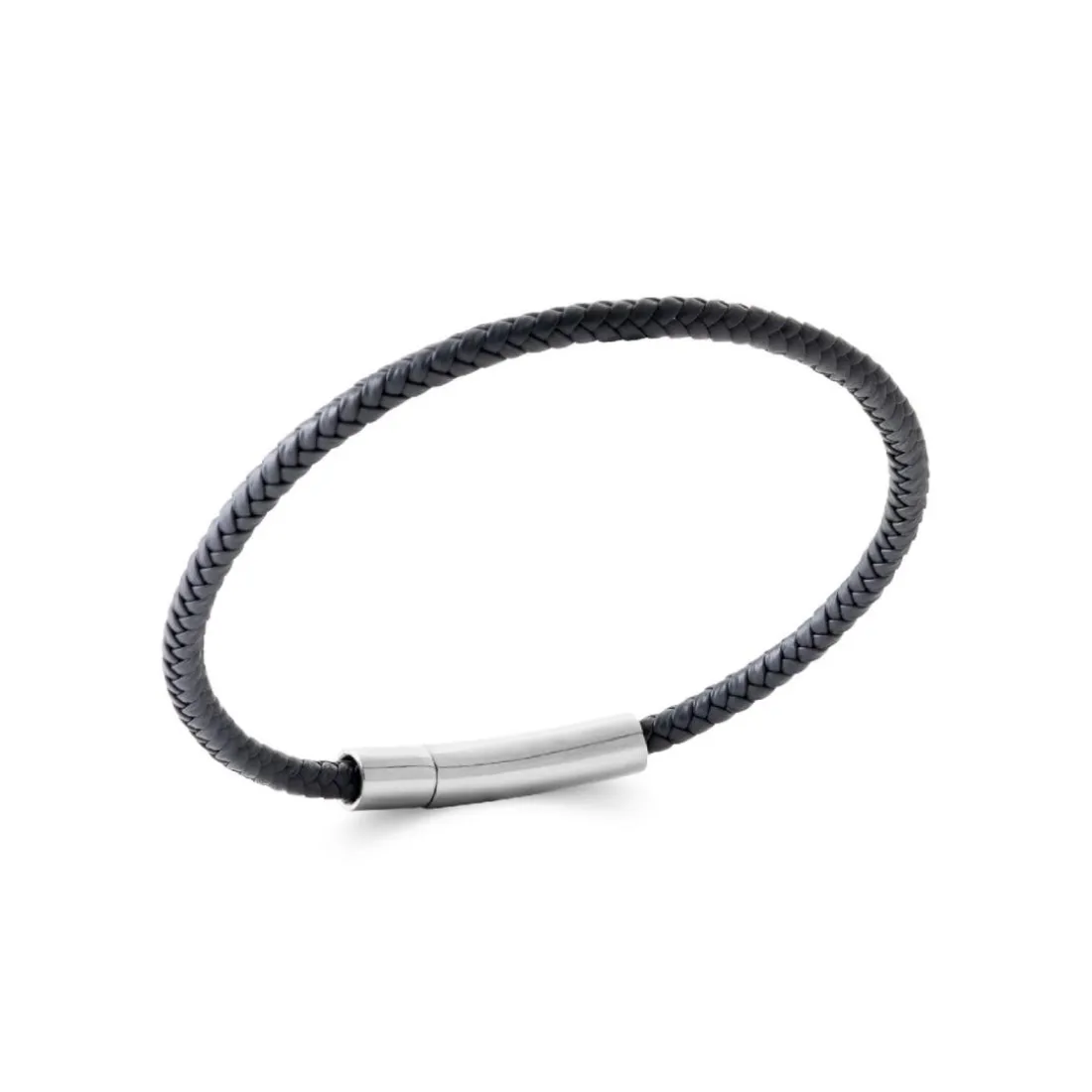 Bracelet Homme acier cuir tressé noir Maison de la Bijouterie 3ZY0U6ZU