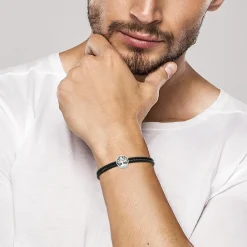 Bracelet Homme acier double cuir tressé noir Maison de la Bijouterie 3ZYZZVZV