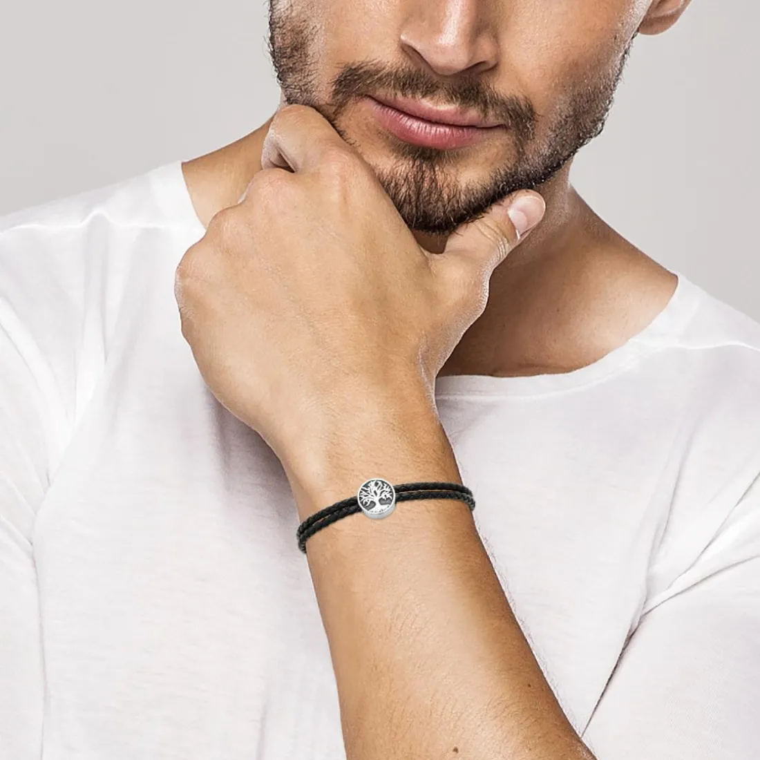 Bracelet Homme acier double cuir tressé noir Maison de la Bijouterie 3ZYZZVZV