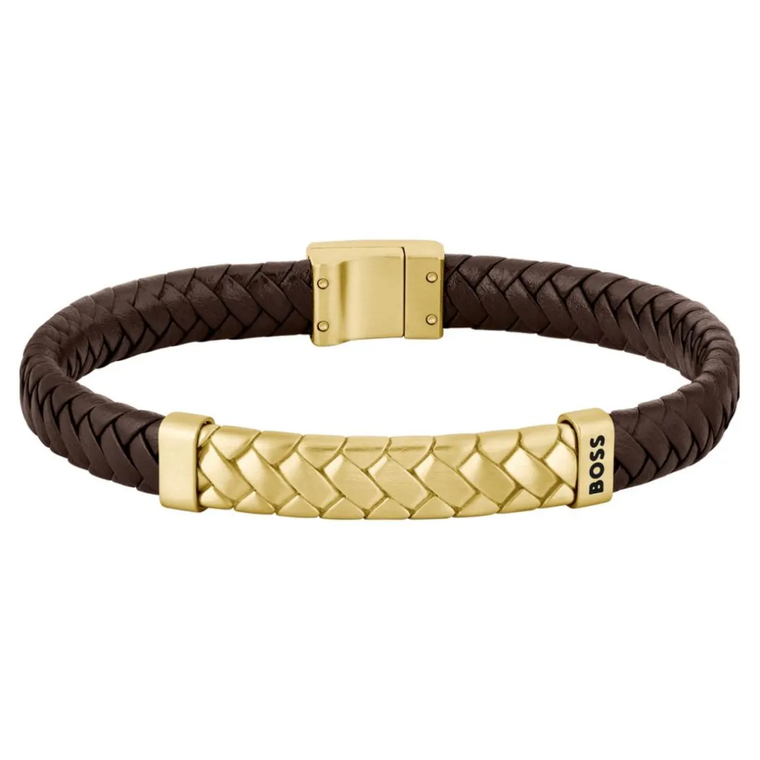 Bracelet Homme Boss Bijoux Tailored - 1580675M Acier, Cuir Marron, Doré