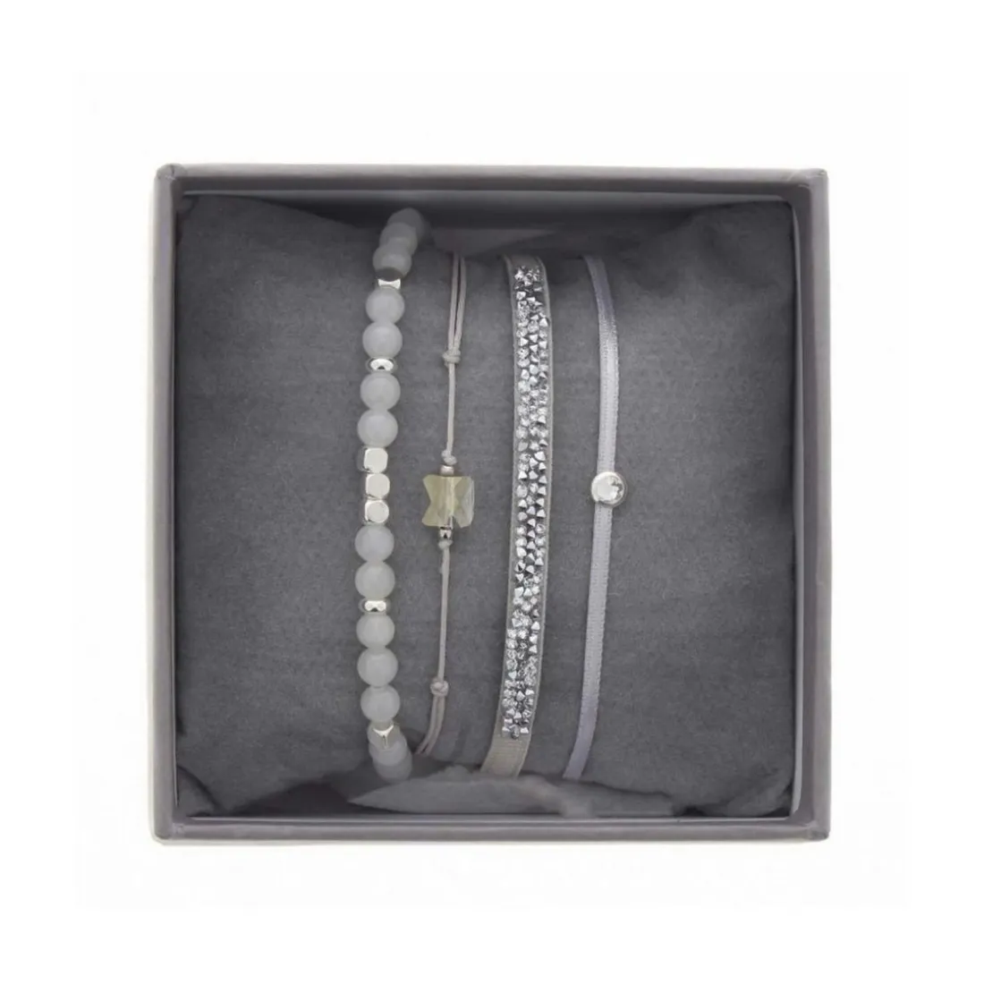 Bracelet Les Interchangeables A38628 - Bracelet Tissu Gris Cristaux de haute qualité Femme