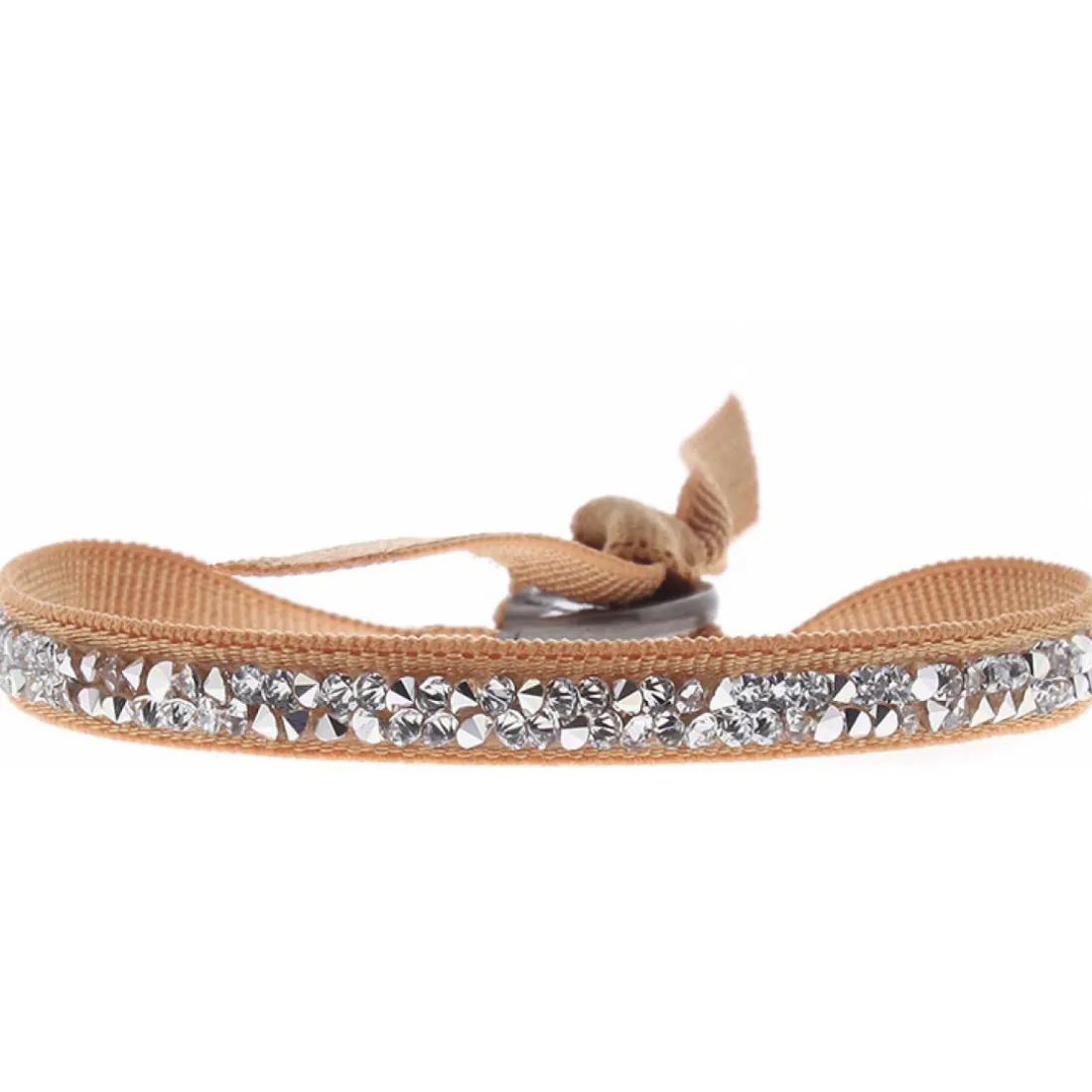 Bracelet Les Interchangeables A35010 - Bracelet Tissu Beige Cristaux de haute qualité Femme