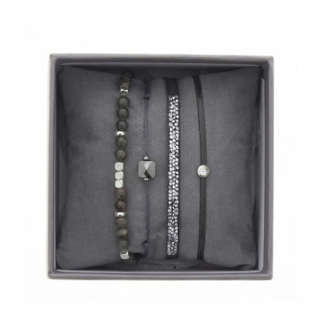 Bracelet Les Interchangeables A38626 - Bracelet Tissu Gris Cristaux de haute qualité Femme