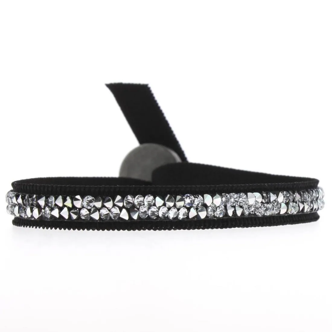 Bracelet Les Interchangeables A24957 - Bracelet Tissu Noir Cristaux de haute qualité Femme