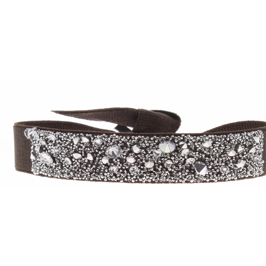 Bracelet Les Interchangeables A39573 - Bracelet Tissu Marron Cristaux de haute qualité Femme