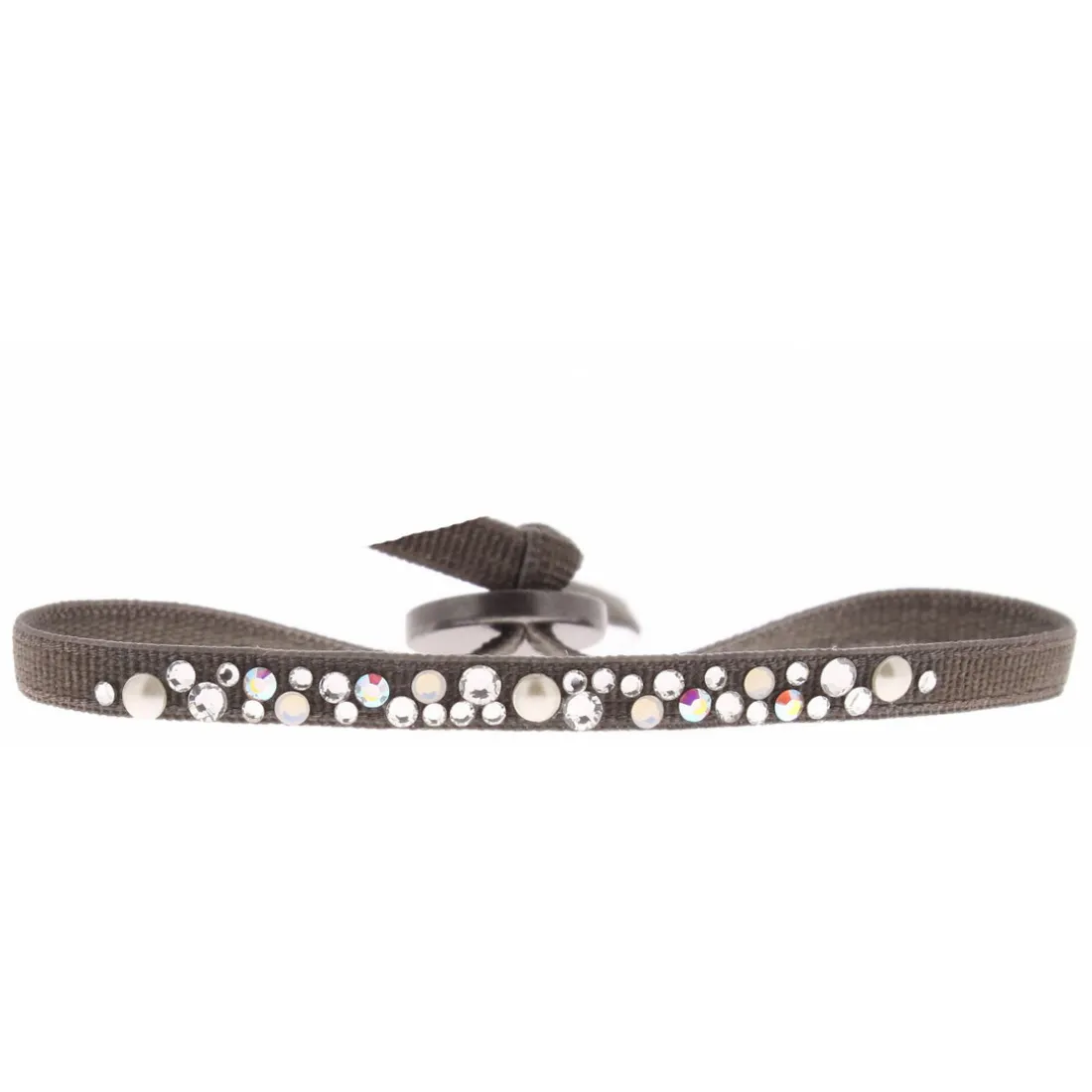 Bracelet Les Interchangeables A36699 - Bracelet Tissu Marron Cristaux de haute qualité Femme