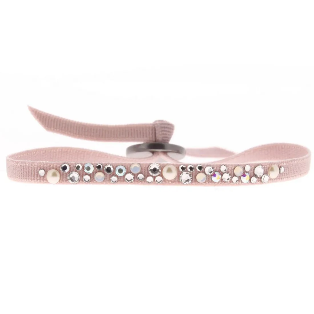 Bracelet Les Interchangeables A36698 - Bracelet Tissu Beige Cristaux de haute qualité Femme
