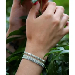 Bracelet Les Interchangeables A36698 - Bracelet Tissu Beige Cristaux de haute qualité Femme