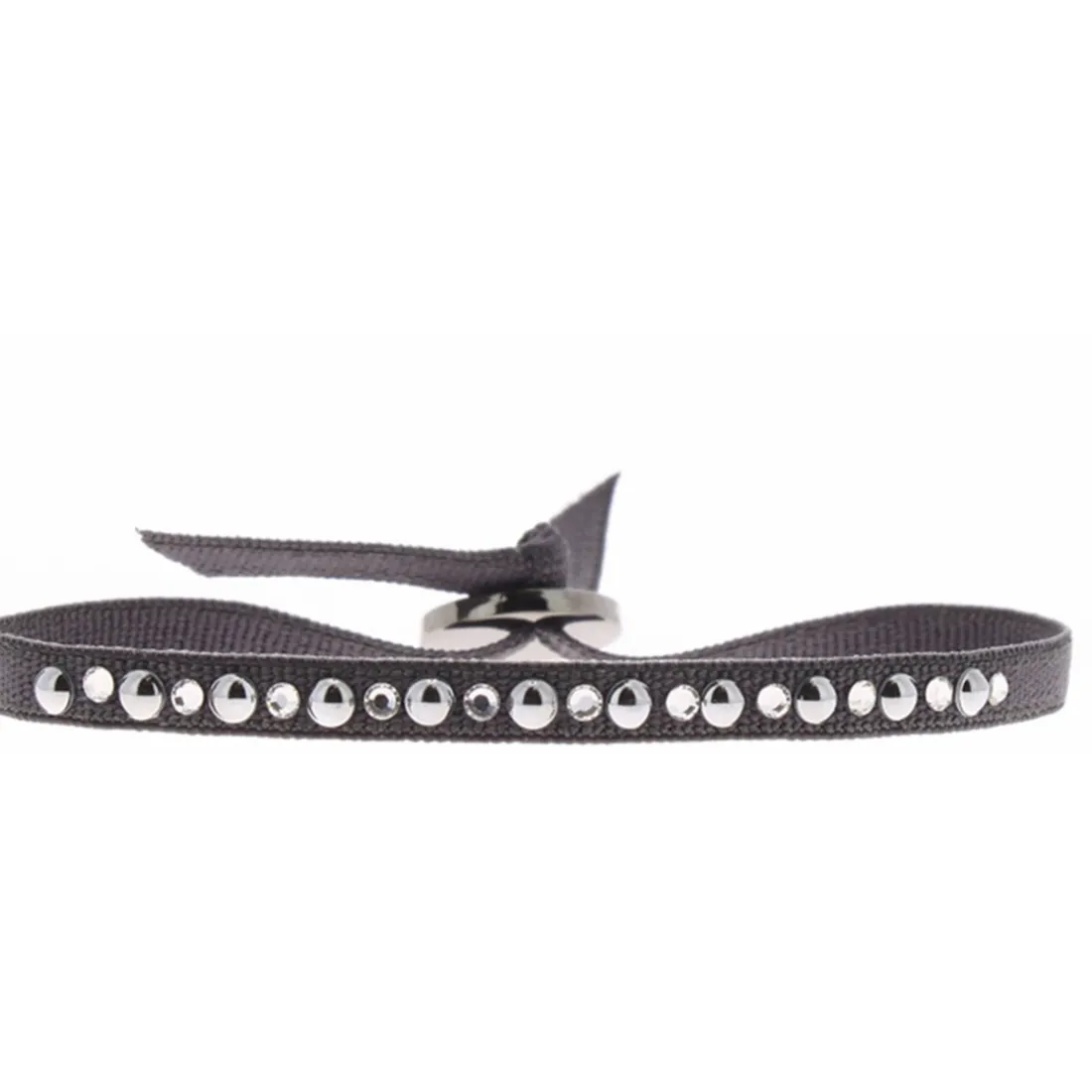 Bracelet Les Interchangeables A35389 - Bracelet Tissu Gris Cristaux de haute qualité Femme