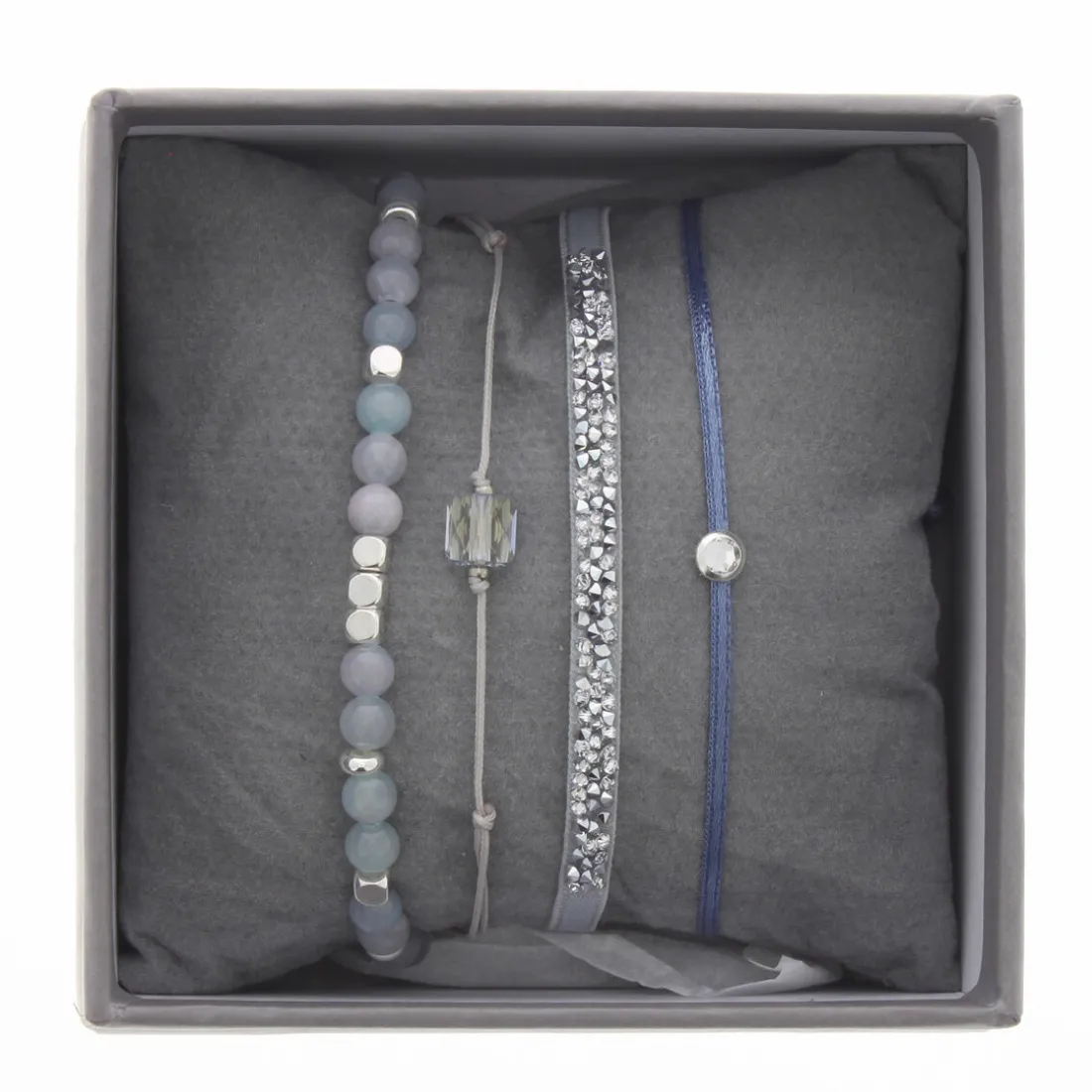 Bracelet Les Interchangeables A38629 - Bracelet Tissu Bleu Cristaux de haute qualité Femme