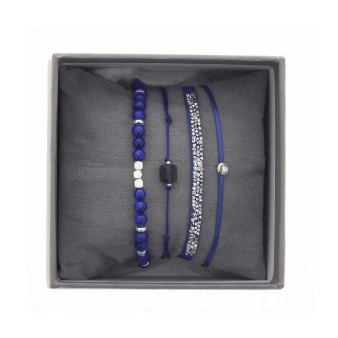 Bracelet Les Interchangeables A38642 - Bracelet Tissu Bleu Cristaux de haute qualité Femme