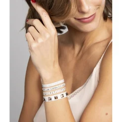 Bracelet Les Interchangeables A39369 - Bracelet Tissu Gris Cristaux de haute qualité Femme
