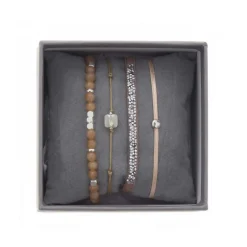 Bracelet Les Interchangeables A38638 - Bracelet Tissu Beige Cristaux de haute qualité Femme