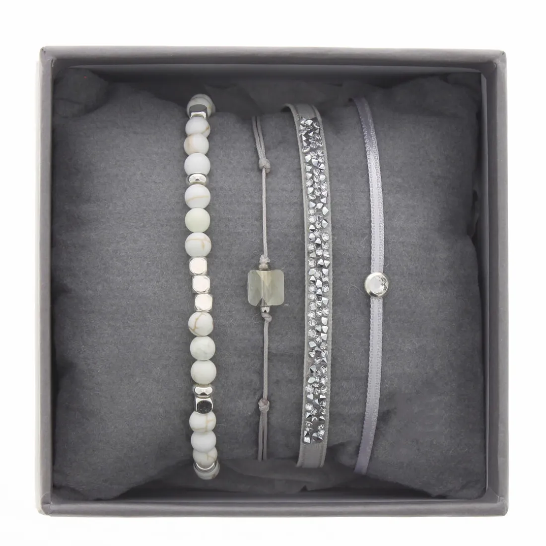 Bracelet Les Interchangeables A38632 - Bracelet Tissu Beige Cristaux de haute qualité Femme