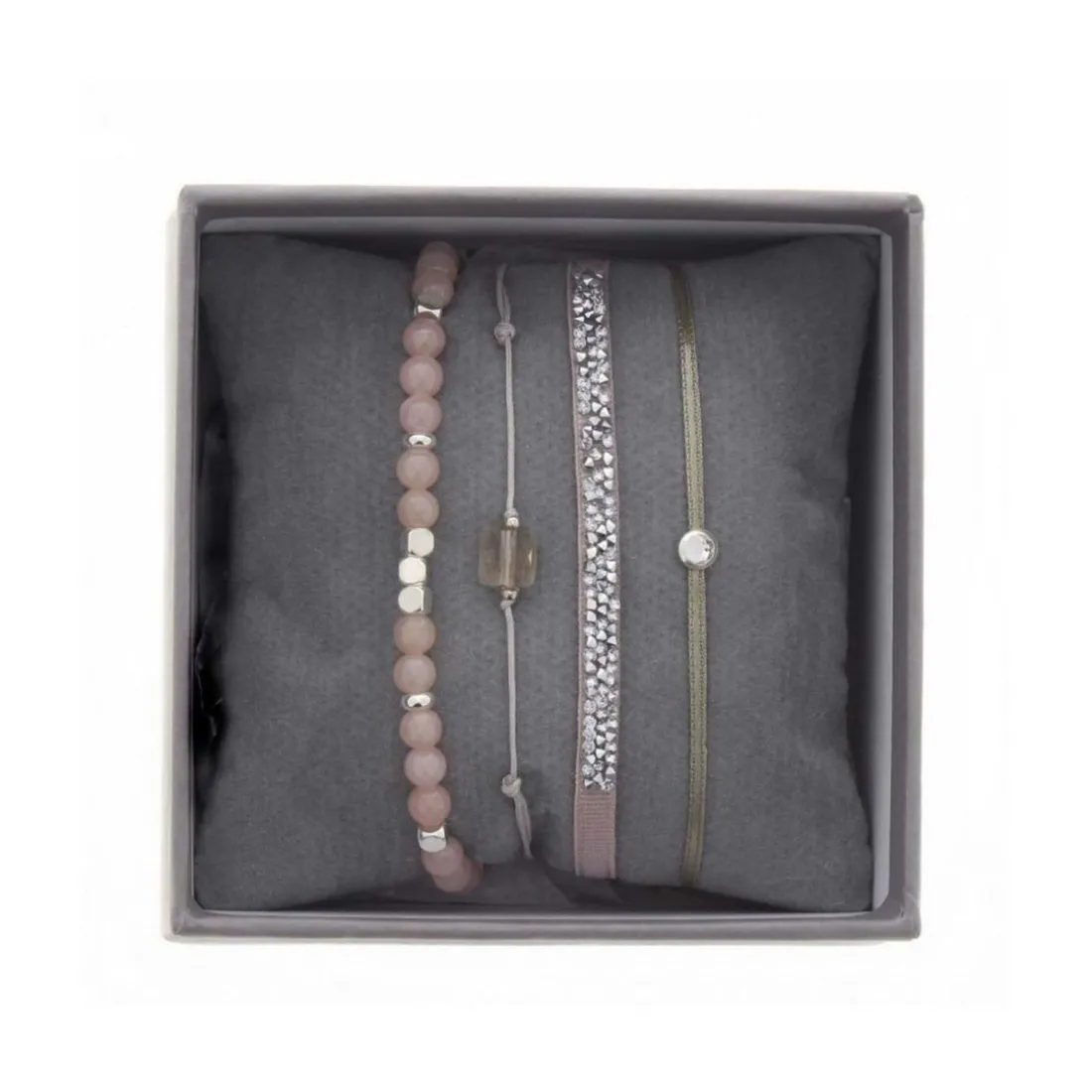 Bracelet Les Interchangeables A38637 - Bracelet Tissu Rose Cristaux de haute qualité Femme
