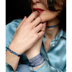 Bracelet Les Interchangeables A36478 - Bracelet Tissu Bleu Cristaux de haute qualité Femme