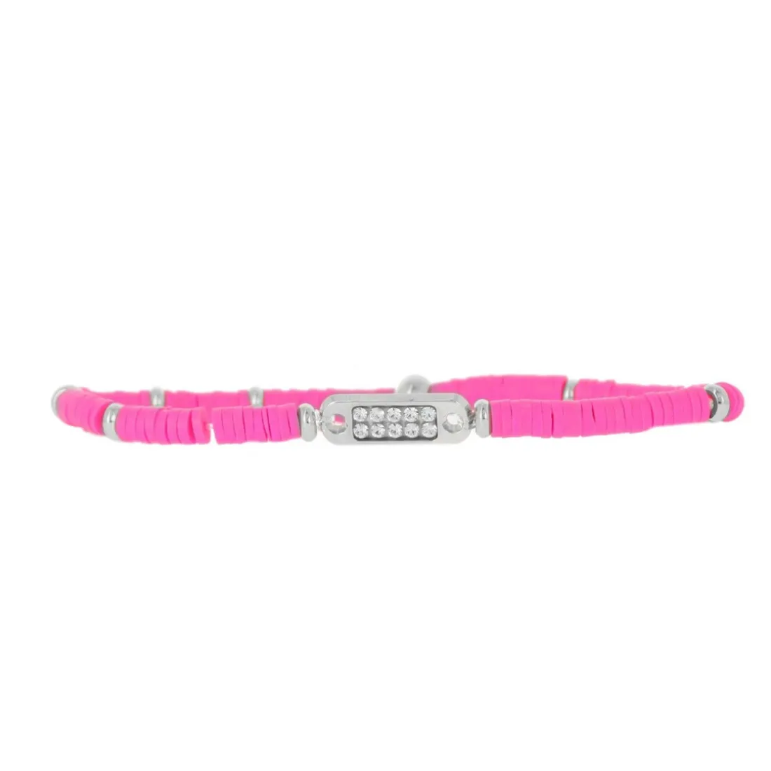 Bracelet Les Interchangeables A58648 - Mini Plaque 2 Rangs Perle Gomme Fushia Femme