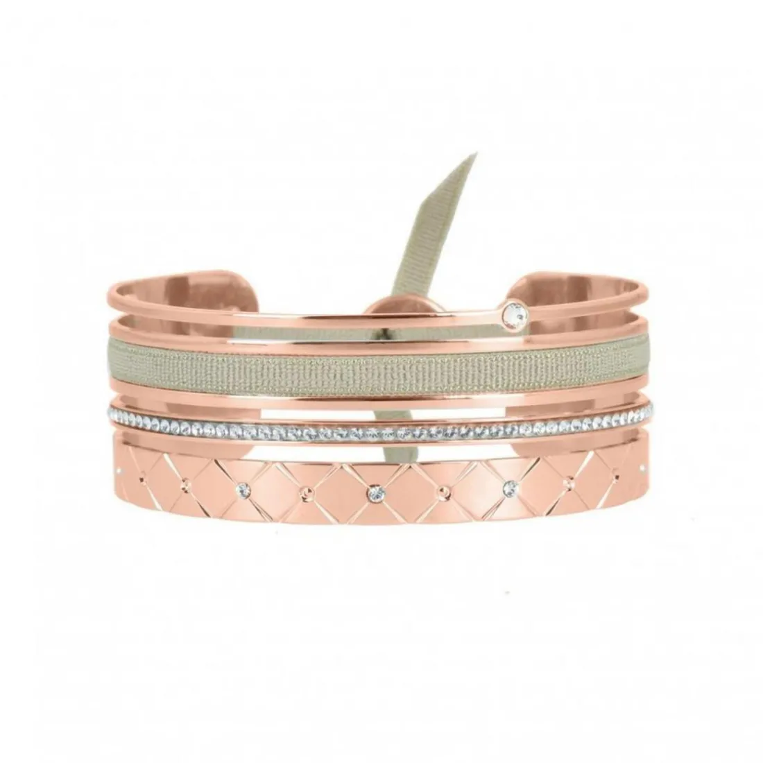 Bracelet Les Interchangeables A59080 - Manchette Ruban Matelasse Gris Femme