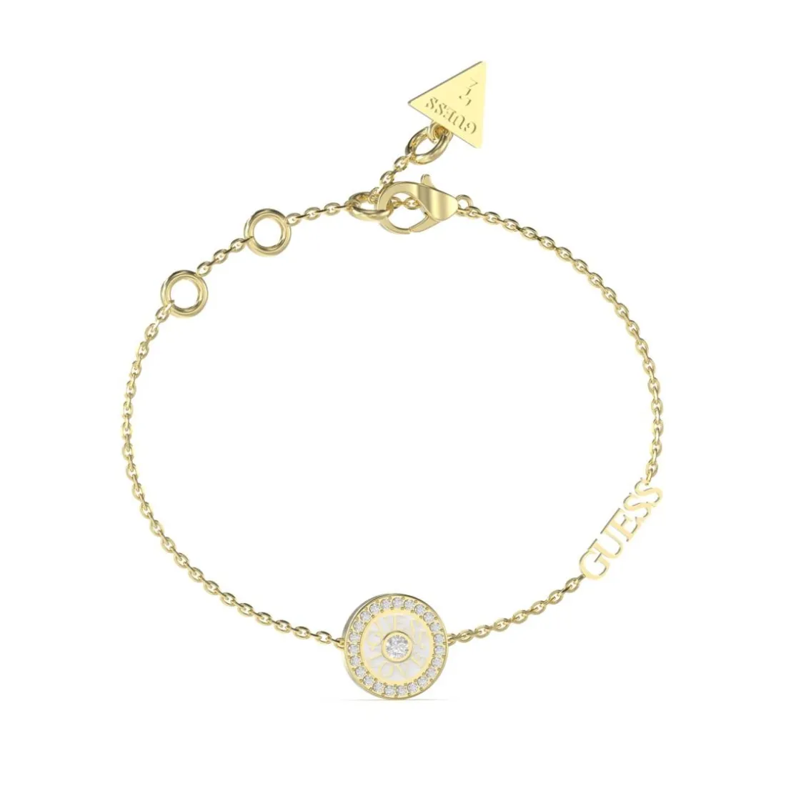 Bracelet Love Guess Acier Doré Et Zircon Cubique Central