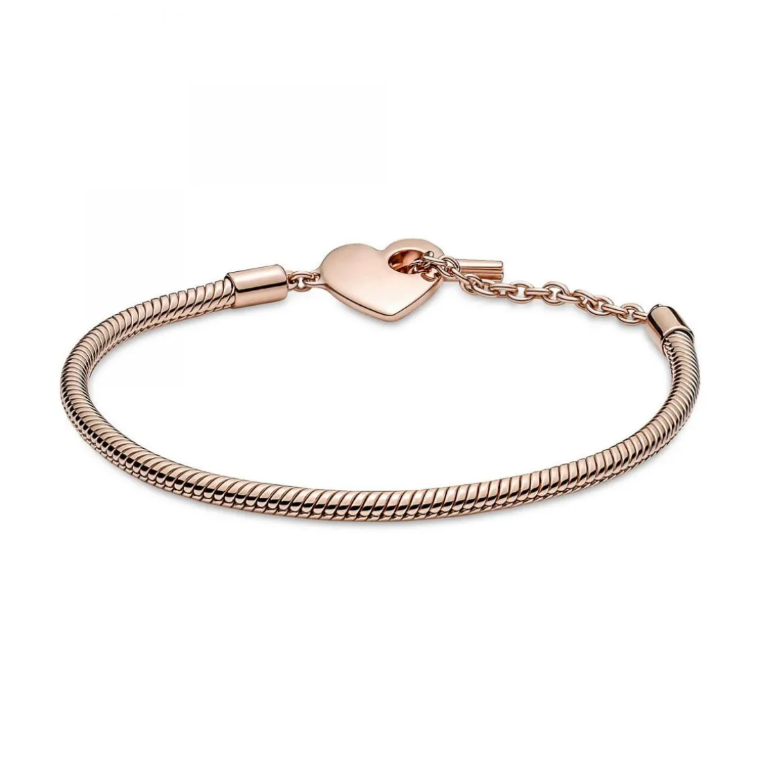 Bracelet Maille Serpent Barre en T Cœur Pandora Moments