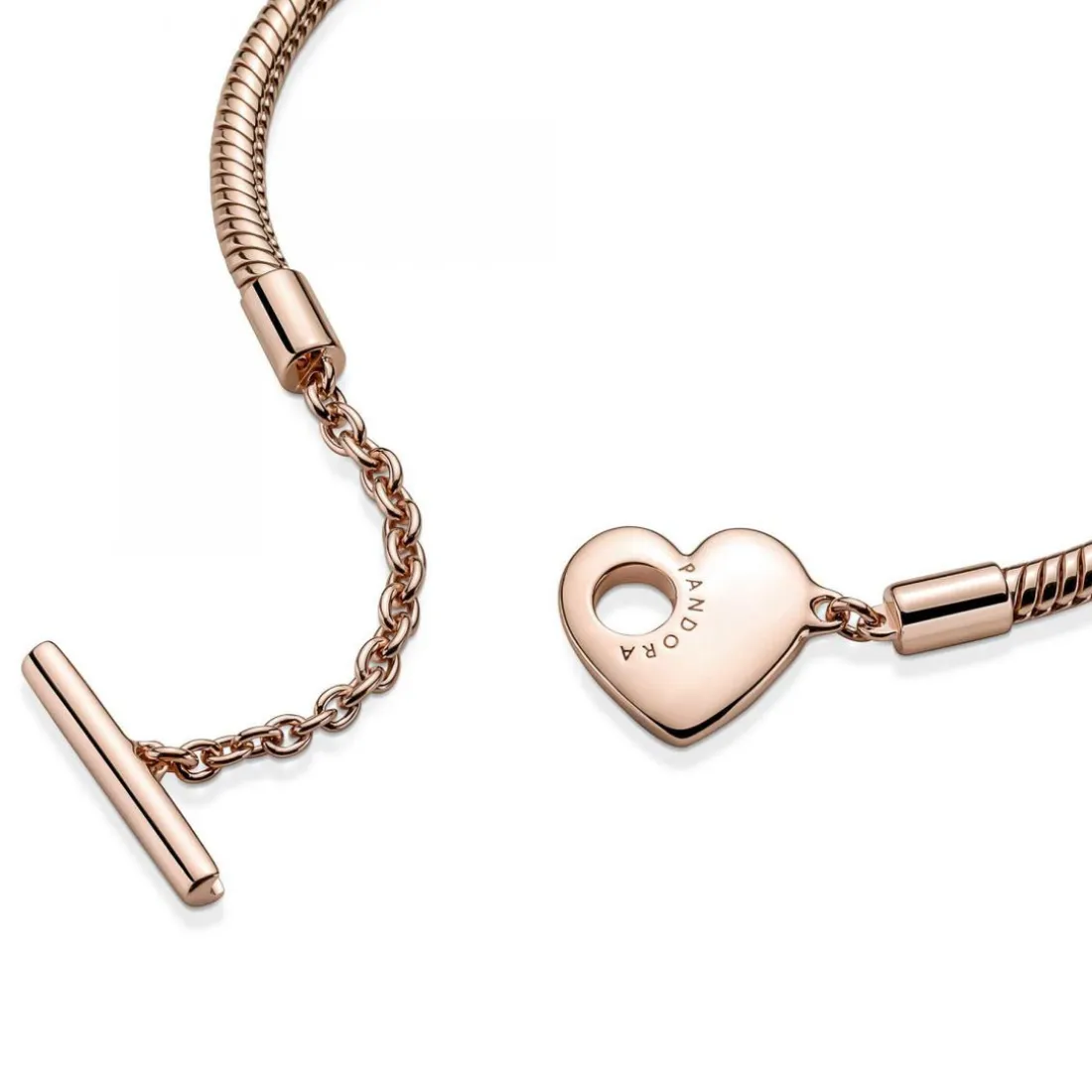 Bracelet Maille Serpent Barre en T Cœur Pandora Moments