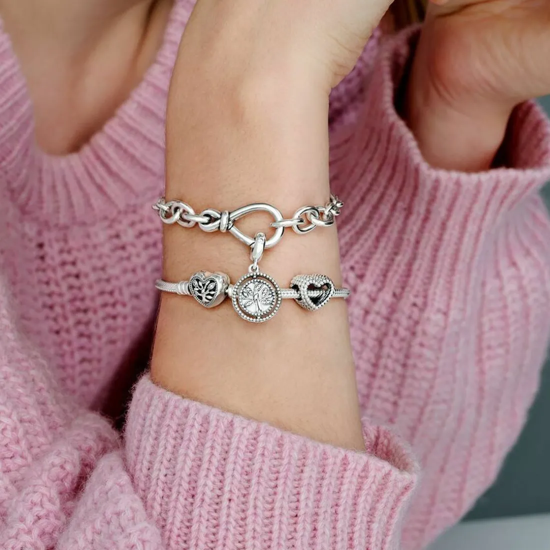 Bracelet Maille Serpent Fermoir Cœur Arbre de Vie Fête des mères