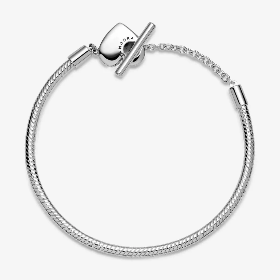 Bracelet Maille Serpent fermoir en T Cœur Pandora Moments