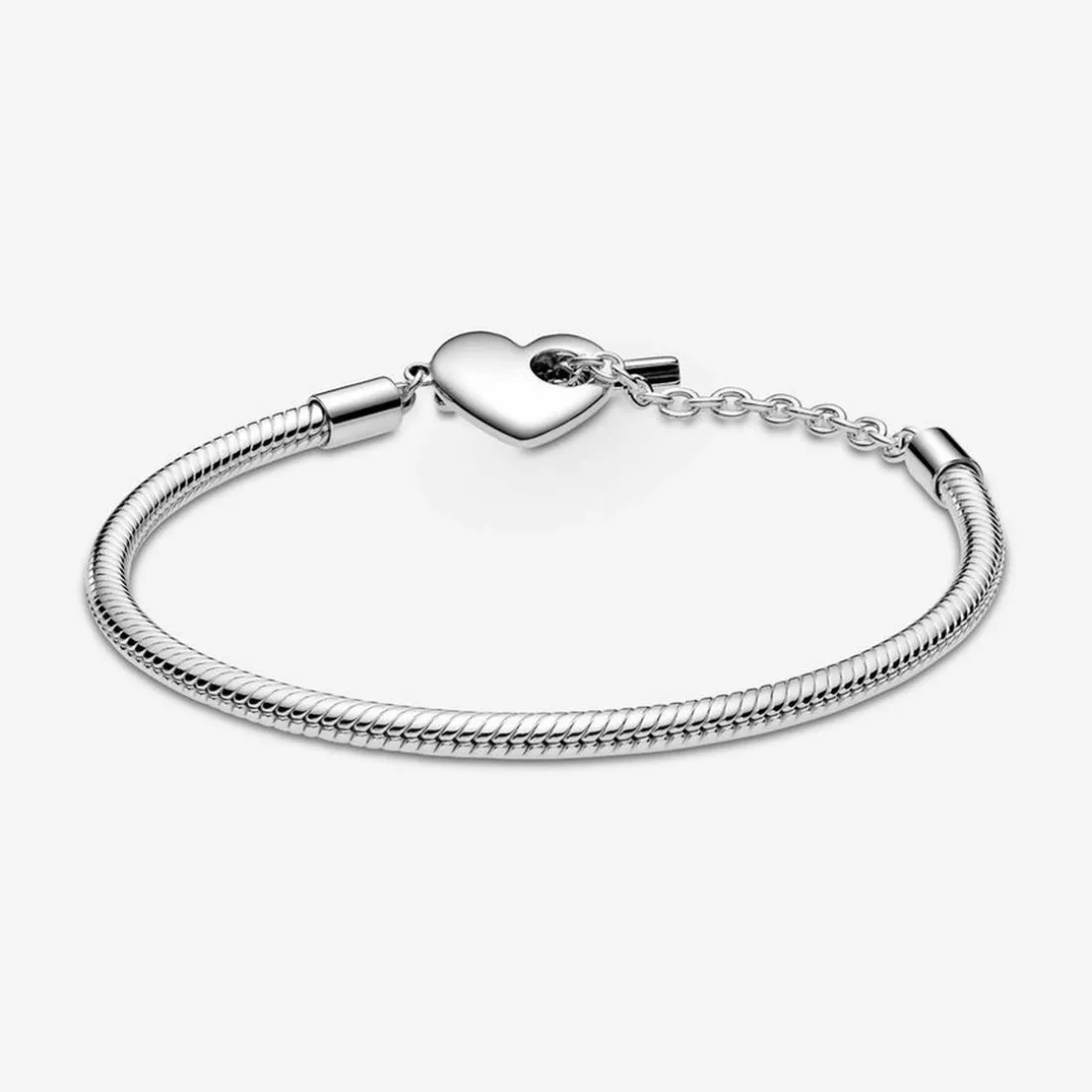 Bracelet Maille Serpent fermoir en T Cœur Pandora Moments