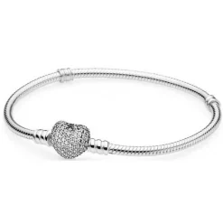 Bracelet Pandora Moments Maille Serpent Fermoir Cœur Scintillant