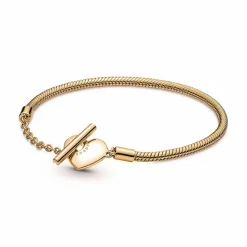 Bracelet Pandora Moments Maille Serpent Barre en T & Cœur
