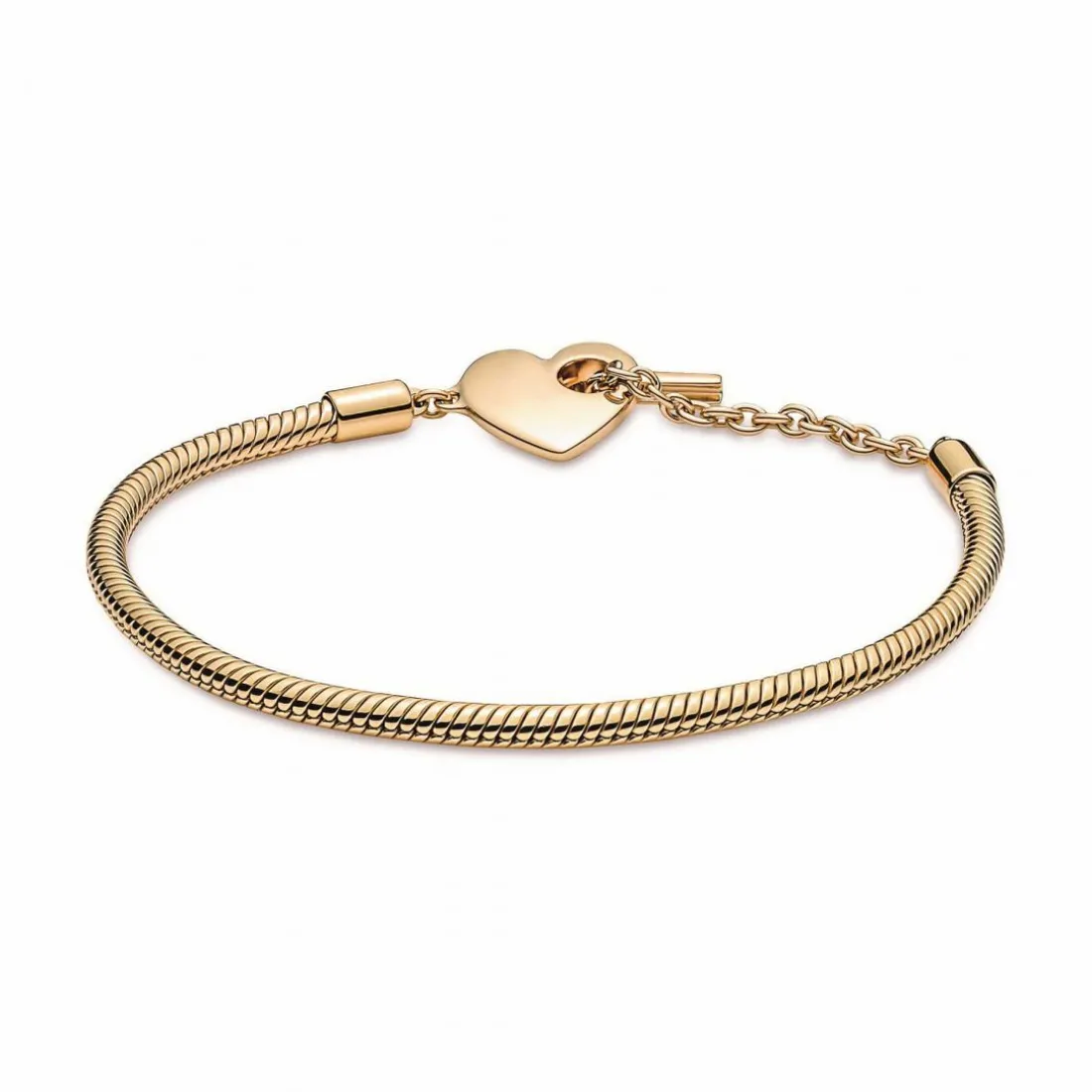 Bracelet Pandora Moments Maille Serpent Barre en T & Cœur