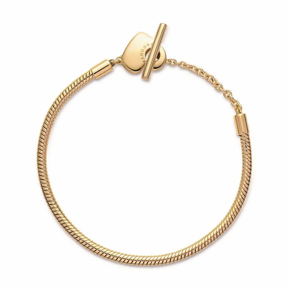 Bracelet Pandora Moments Maille Serpent Barre en T & Cœur