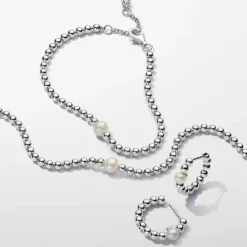Bracelet Perle de Culture et Sphères argent sterling perlé avec perle et zircone