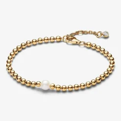 Bracelet Perle de Culture et Sphères doré à l'or fin femme avec perle et zircone