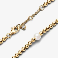 Bracelet Perle de Culture et Sphères doré à l'or fin femme avec perle et zircone