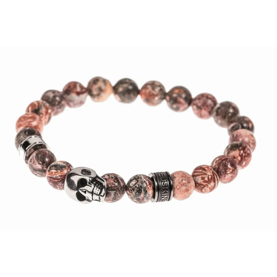 Bracelet Redskins Bijoux 285516 - Homme en Carbonate de Jade Orange et Acier - Tête de Mort