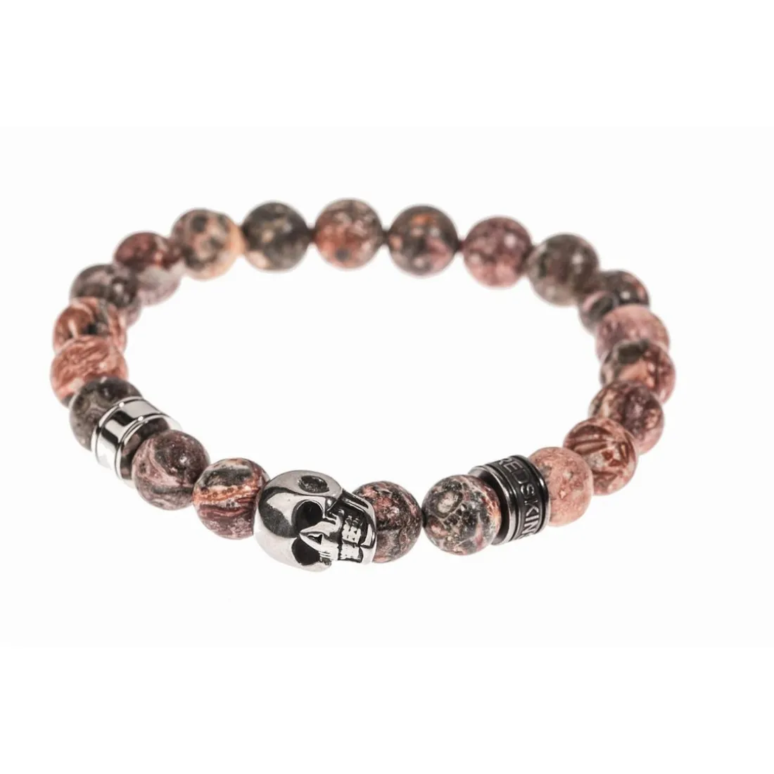 Bracelet Redskins Bijoux 285516 - Homme en Carbonate de Jade Orange et Acier - Tête de Mort