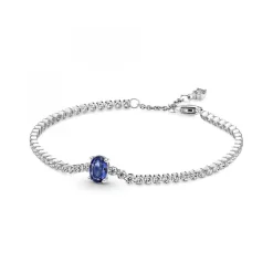 Bracelet Rivière Pavé avec cristal bleu oval centré Pandora Timeless - argent