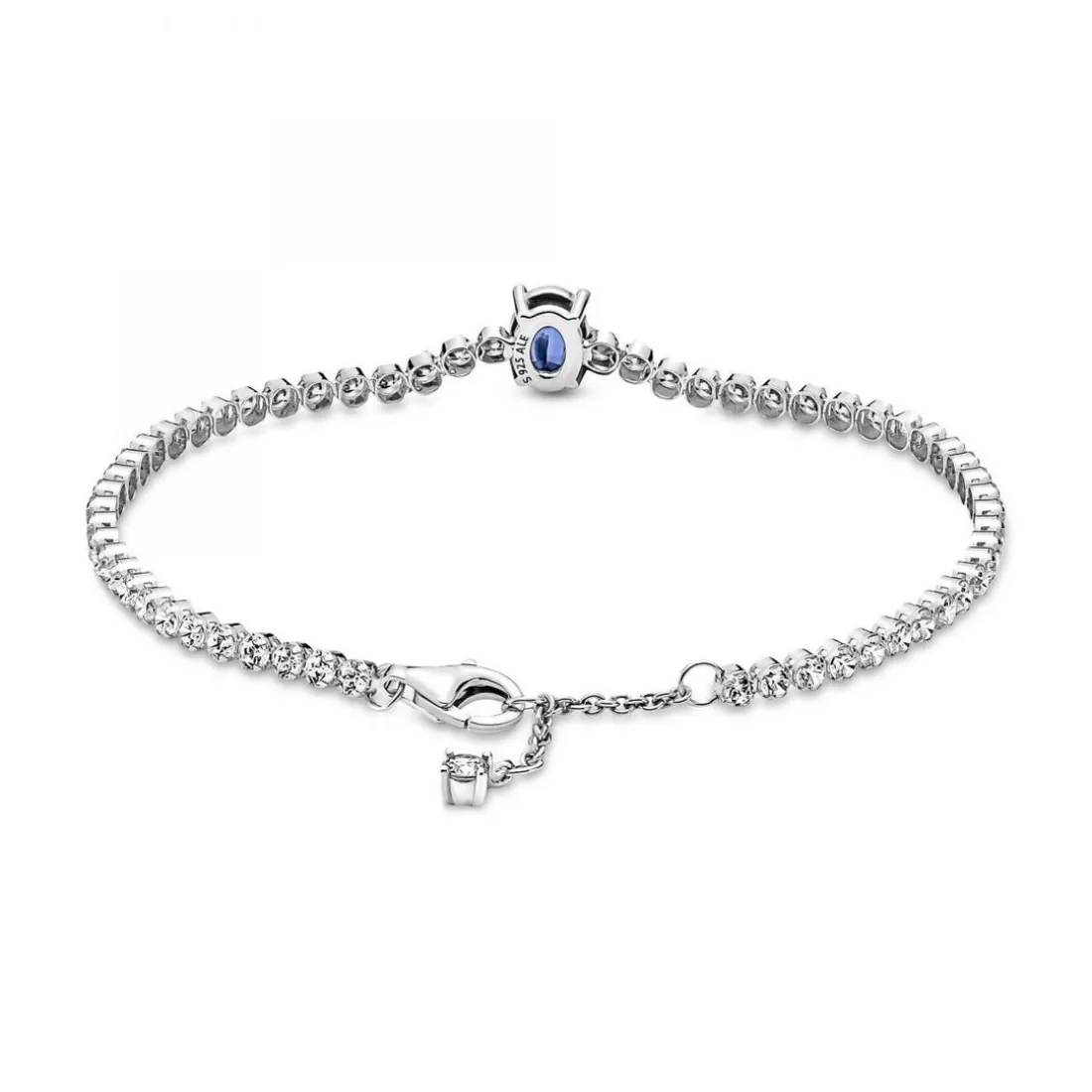 Bracelet Rivière Pavé avec cristal bleu oval centré Pandora Timeless - argent