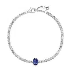 Bracelet Rivière Pavé avec cristal bleu oval centré Pandora Timeless - argent
