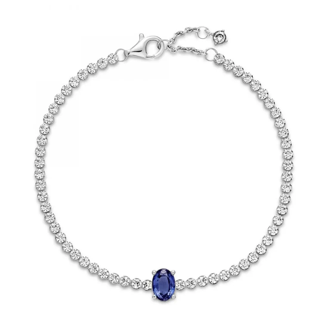 Bracelet Rivière Pavé avec cristal bleu oval centré Pandora Timeless - argent