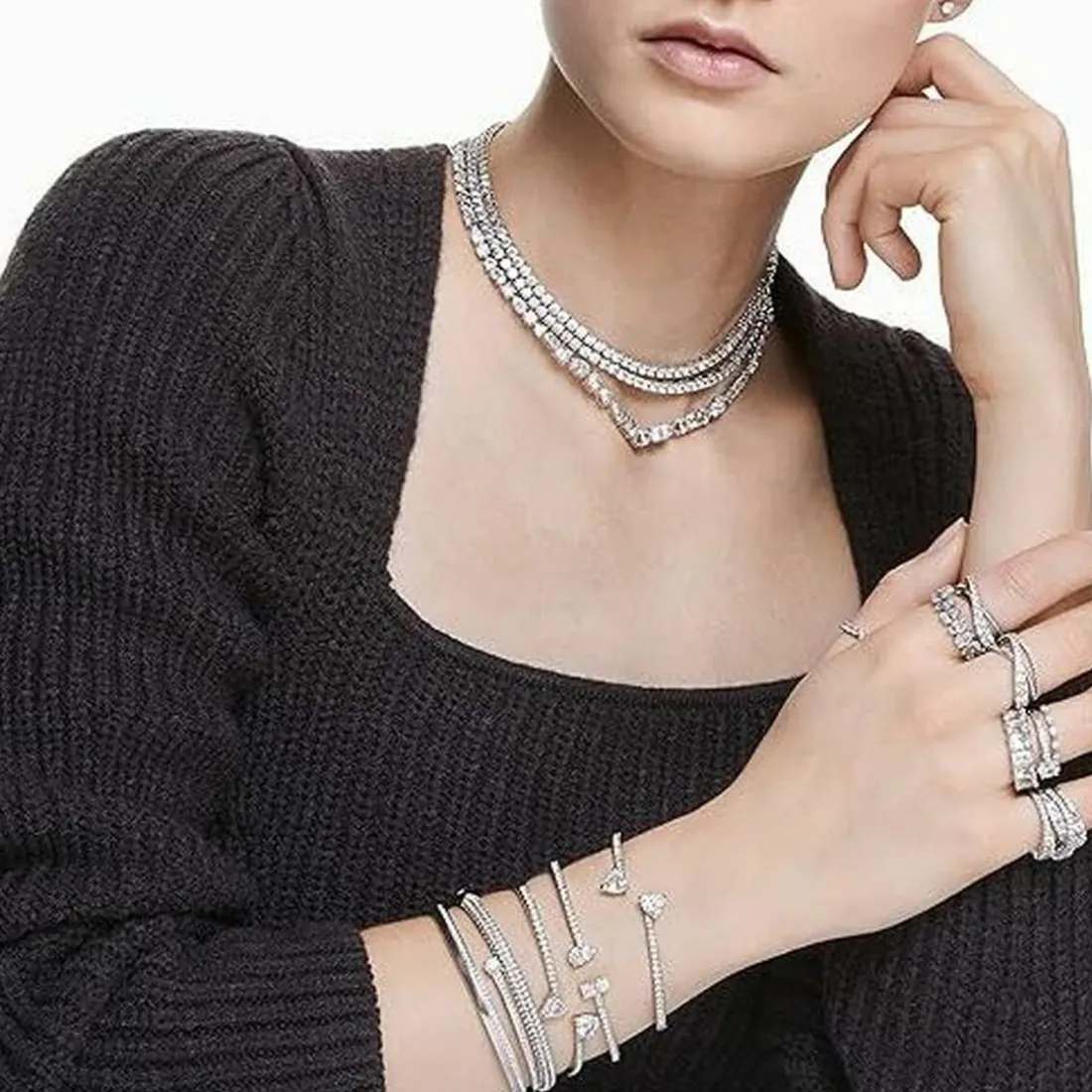 Bracelet Swarovski 5535354 - Bracelet-Jonc métal argenté cristaux Femme