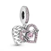 Charm Double Pendant Cœur gravé & Cœur Mum cristaux rose Pandora Passions